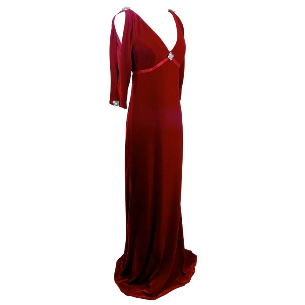 Kathy Hilton Long  Red Velvet Dress Crystal Brooch